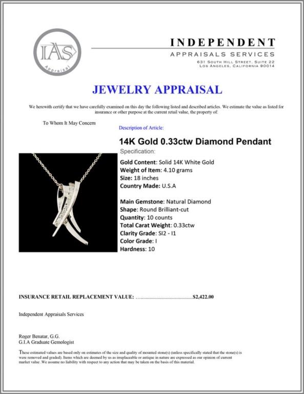 14K Gold 0.33ctw Diamond Pendant