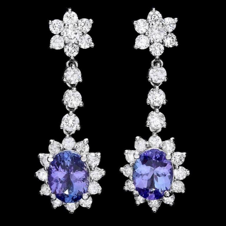 14k Gold 4.00ct Tanzanite & 3.00ct Diamond Earrin