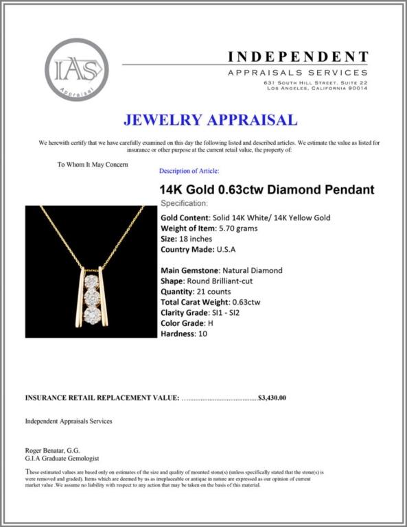 14K Gold 0.63ctw Diamond Pendant