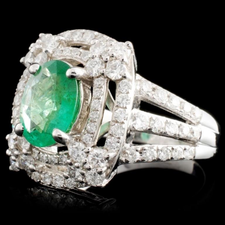 14K Gold 1.26ct Emerald & 1.28ctw Diamond Ring