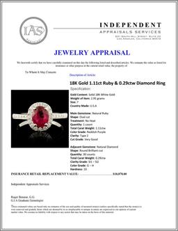 18K Gold 1.11ct Ruby & 0.29ctw Diamond Ring