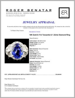 18K Gold 6.17ct Tanzanite & 1.32ctw Diamond Ring