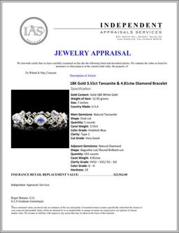 18K Gold 3.55ct Tanzanite & 4.81ctw Diamond Bracel
