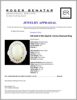 14K Gold 4.70ct Opal & 1.31ctw Diamond Ring
