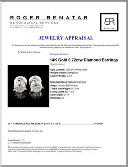 14K Gold 0.72ctw Diamond Earrings