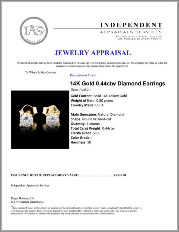 14K Gold 0.44ctw Diamond Earrings