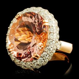 14K Gold 12.26ct Morganite & 1.40ctw Diamond Ring