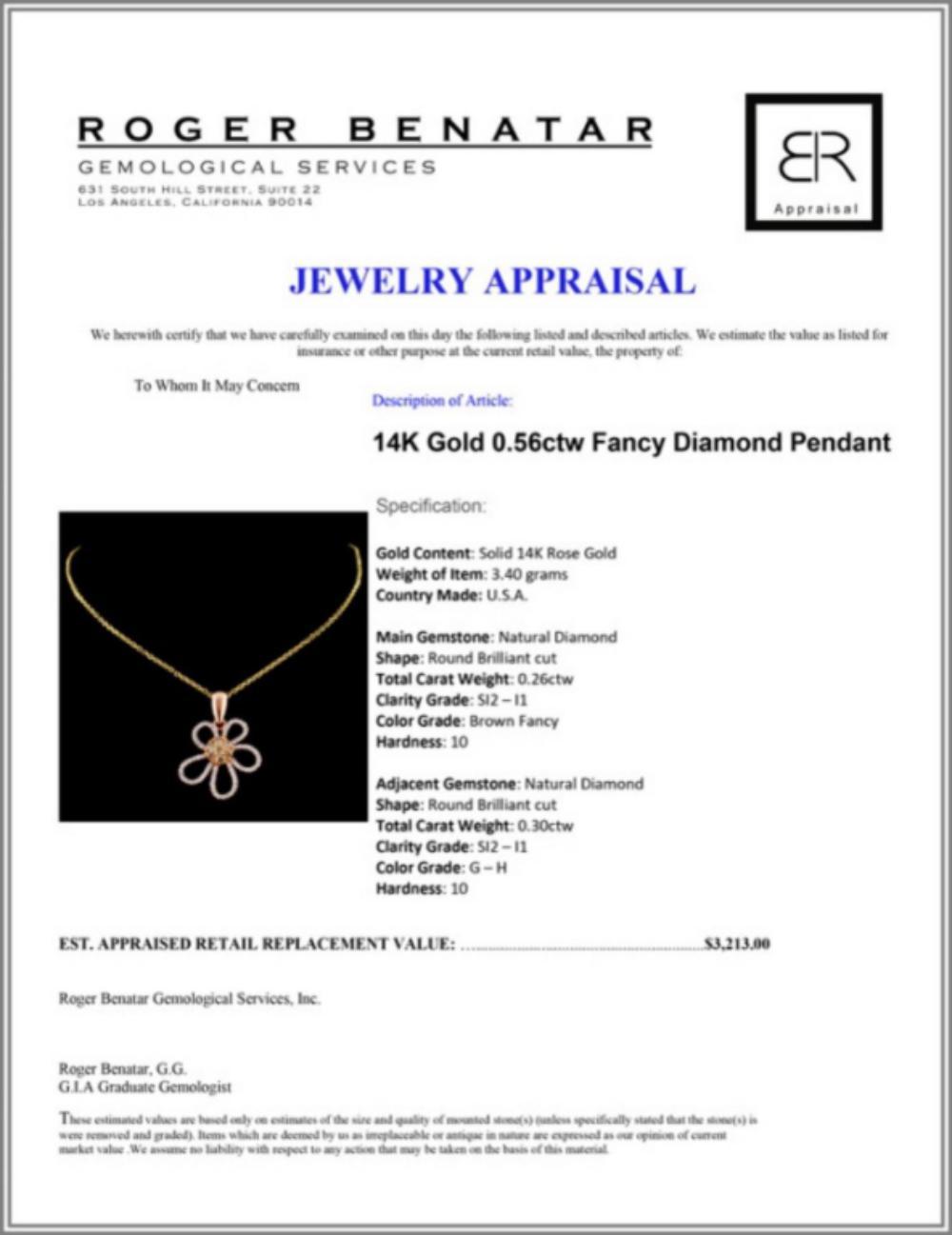 14K Gold 0.56ctw Fancy Diamond Pendant