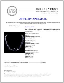 14k Gold 170.00ct Sapphire & 2.00ct Diam Necklace