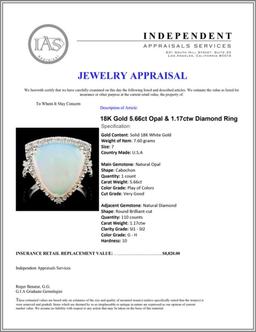 18K Gold 5.66ct Opal & 1.17ctw Diamond Ring
