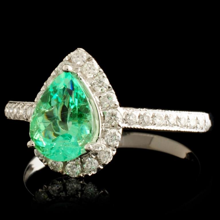 14K Gold 0.97ct Emerald & 0.29ctw Diamond Ring