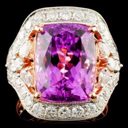 14K Gold 11.25ct Kunzite & 1.90ctw Diamond Ring