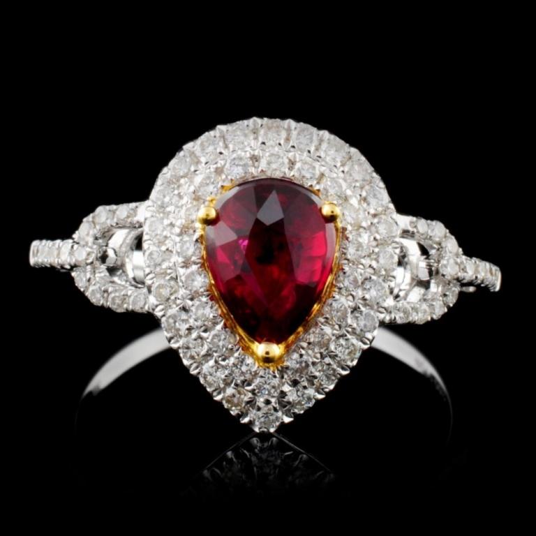 18K White Gold 0.99ct Ruby & 0.45ct Diamond Ring