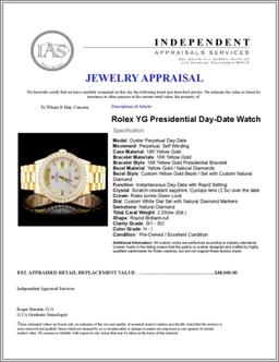 Rolex 18K YG Presidential Diamond Wristwatc