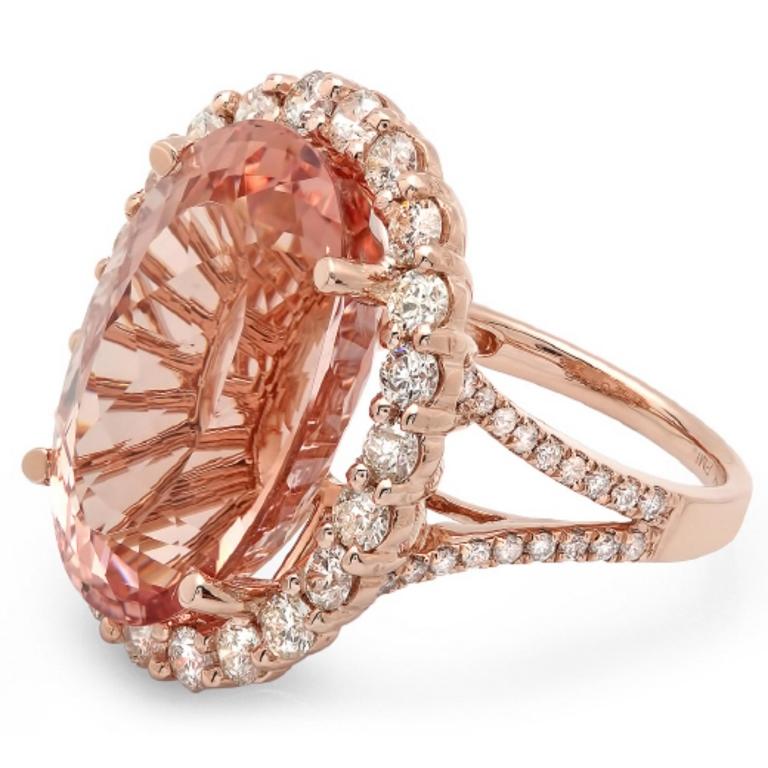 14K Gold 20.00ct Morganite & 2.10ct Diamond Ring