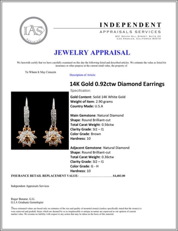 14K Gold 0.92ctw Diamond Earrings