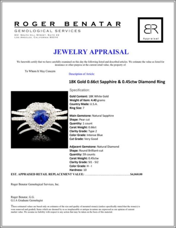 18K Gold 1.95ct Sapphire & 0.29ctw Diamond Ring