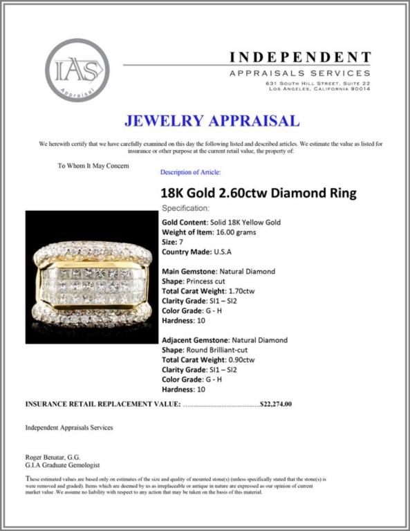 18K Gold 2.60ctw Diamond Ring