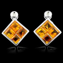 14K Gold 4.00ctw Citrine & 0.03ctw Diamond Earring