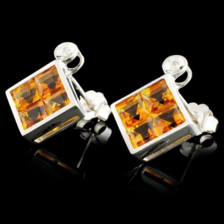 14K Gold 4.00ctw Citrine & 0.03ctw Diamond Earring