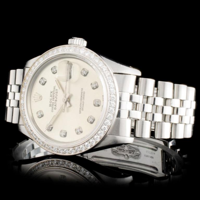 Rolex SS DateJust 36mm Diamond Wristwatch