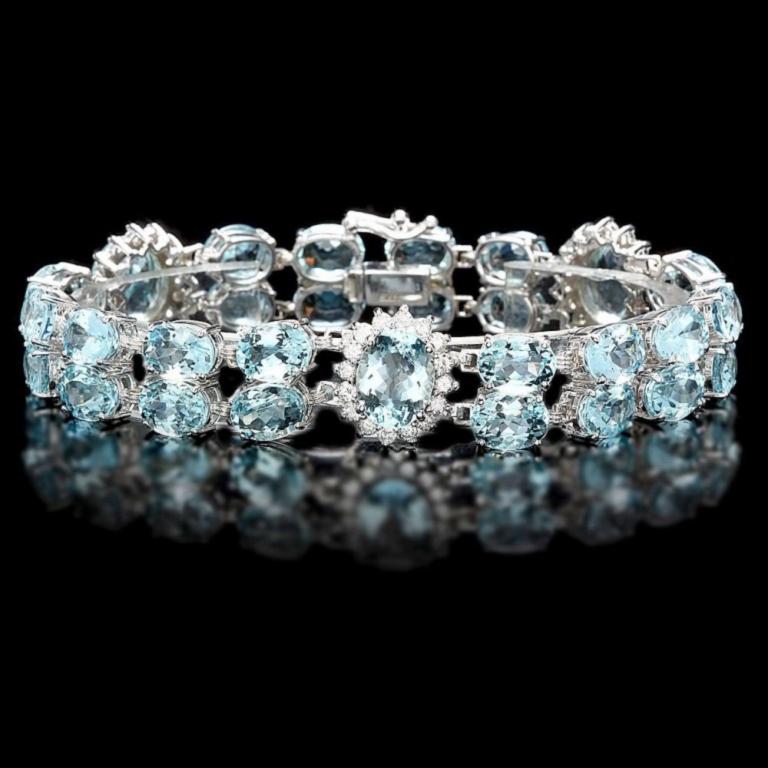 14k Gold 38.00ct Aquamarine & 2.00ct Diamond Brac