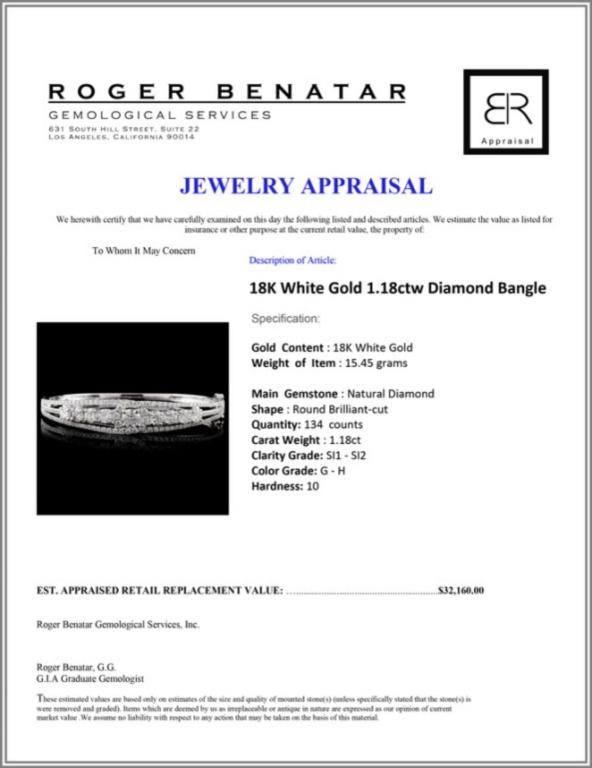 18K White Gold 1.18ctw Diamond Bangle