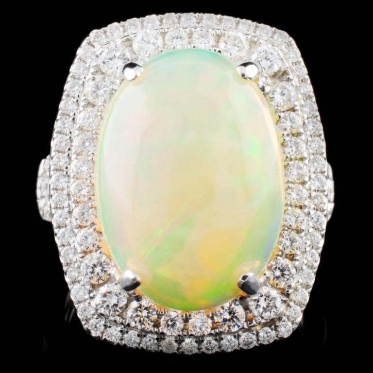 18K Gold 5.89ct Opal & 1.04ct Diamond Ring