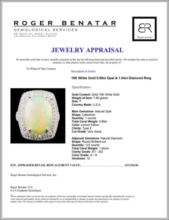 18K Gold 5.89ct Opal & 1.04ct Diamond Ring
