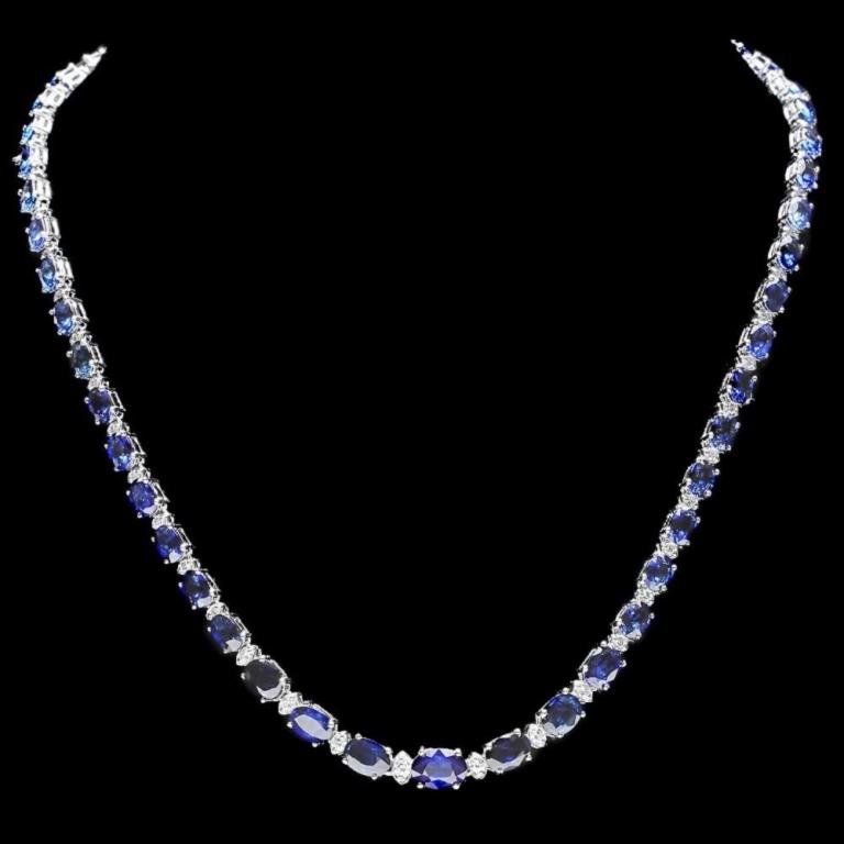 14k Gold 30.00ct Sapphire & 1.00ct Diamond Neckla