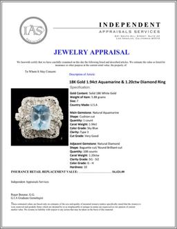 18K Gold 1.94ct Aquamarine & 1.20ctw Diamond Ring