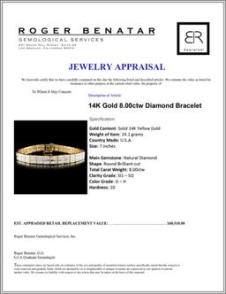 14K Gold 8.00ctw Diamond Bracelet