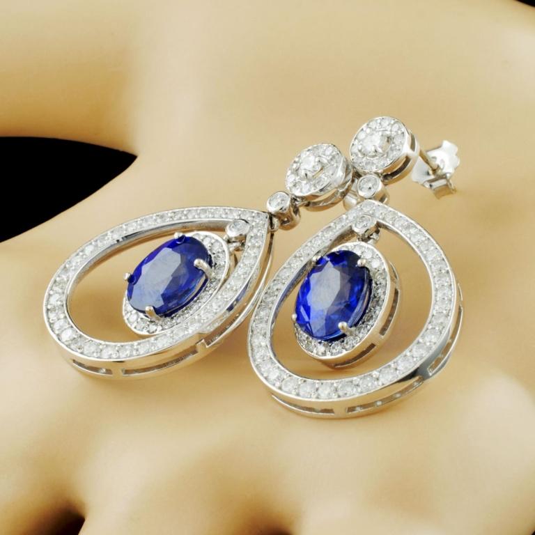 18K Gold 5.35ct Sapphire & 2.00ctw Diamond Earring