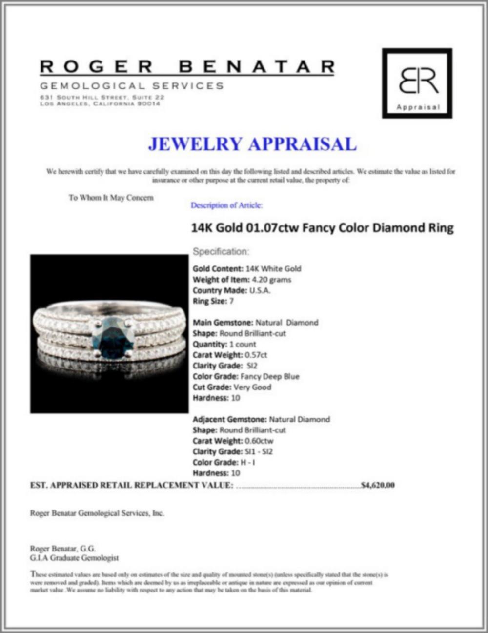 14K Gold 1.07ctw Fancy Color Diamond Ring
