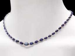 14k Gold 30.00ct Sapphire & 1.00ct Diam Necklace