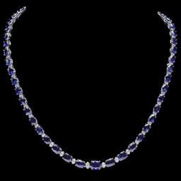 14k Gold 30.00ct Sapphire & 1.00ct Diam Necklace