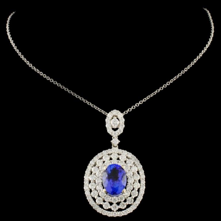 18K Gold 2.09ct Tanzanite & 1.86ctw Diamond Pendan