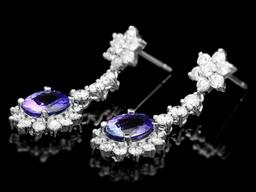 14k Gold 4.00ct Tanzanite & 3.00ct Diamond Earrin