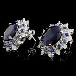 14K Gold 8.00ct Sapphire & 0.50ctw Diamond Earring