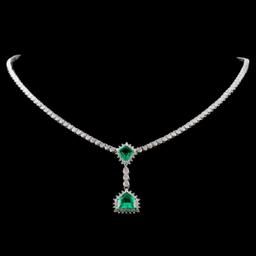 18K White Gold 1.93ct Emerald & 5.09ct Diamond Nec