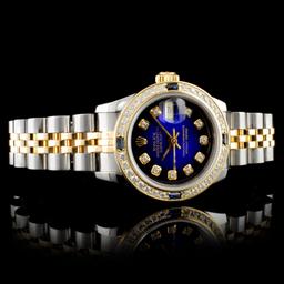 Rolex DateJust 18K & SS 1.00ct Diamond Blue Vignet