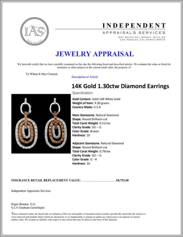 14K Gold 1.30ctw Diamond Earrings