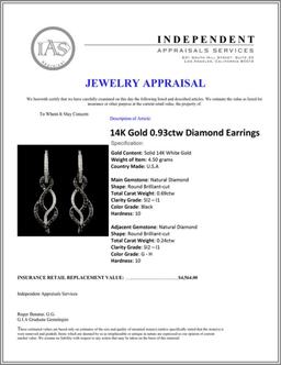 14K Gold 0.93ctw Diamond Earrings