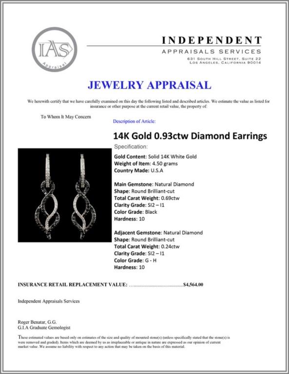 14K Gold 0.93ctw Diamond Earrings