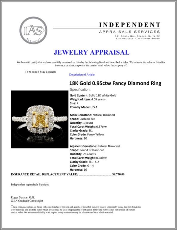 18K Gold 0.95ctw Fancy Diamond Ring