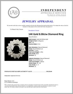 14K Gold 8.00ctw Diamond Ring