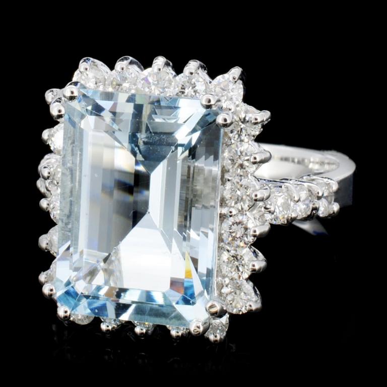 14K Gold 8.00ct Aquamarine & 1.25ctw Diamond Ring