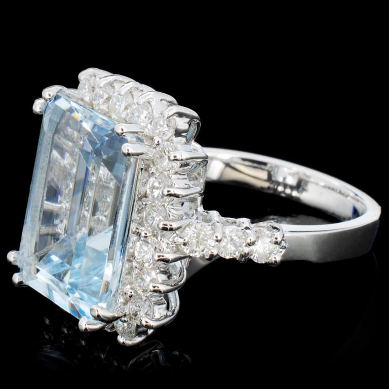 14K Gold 8.00ct Aquamarine & 1.25ctw Diamond Ring