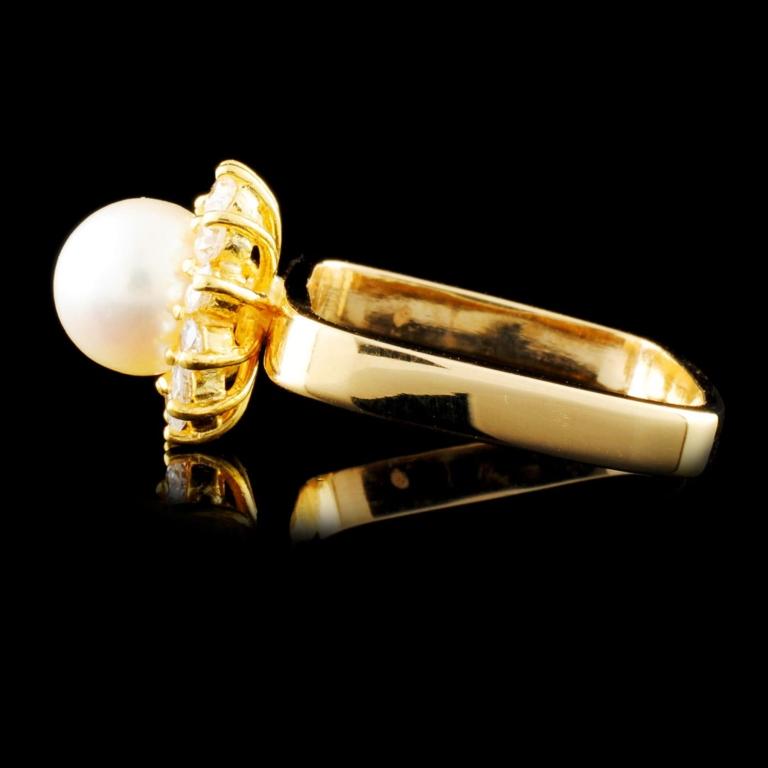 14K Gold 7.00MM Pearl & 0.42ctw Diamond Ring