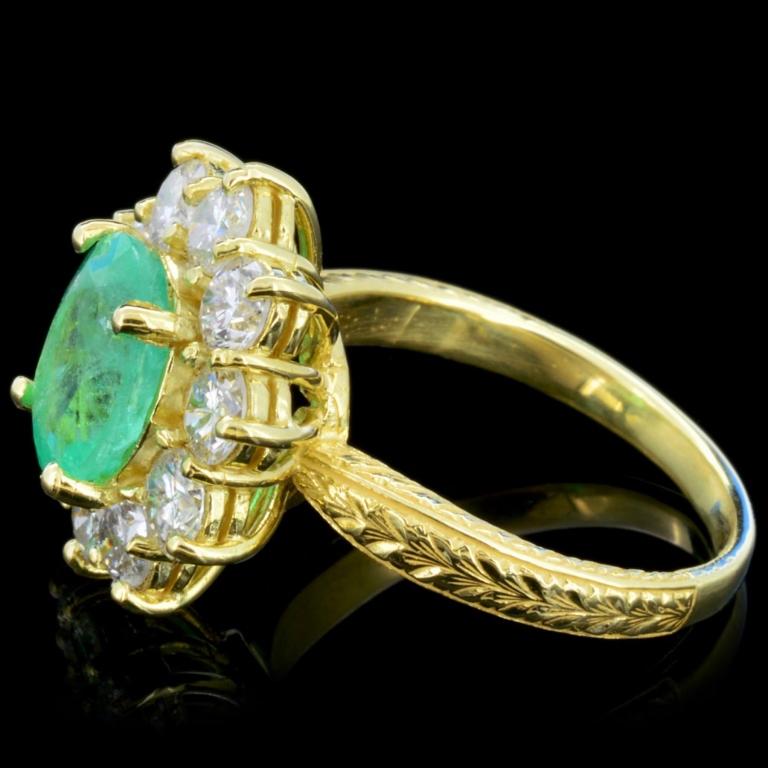 14K Gold 3.00ct Emerald & 1.50ctw Diamond Ring